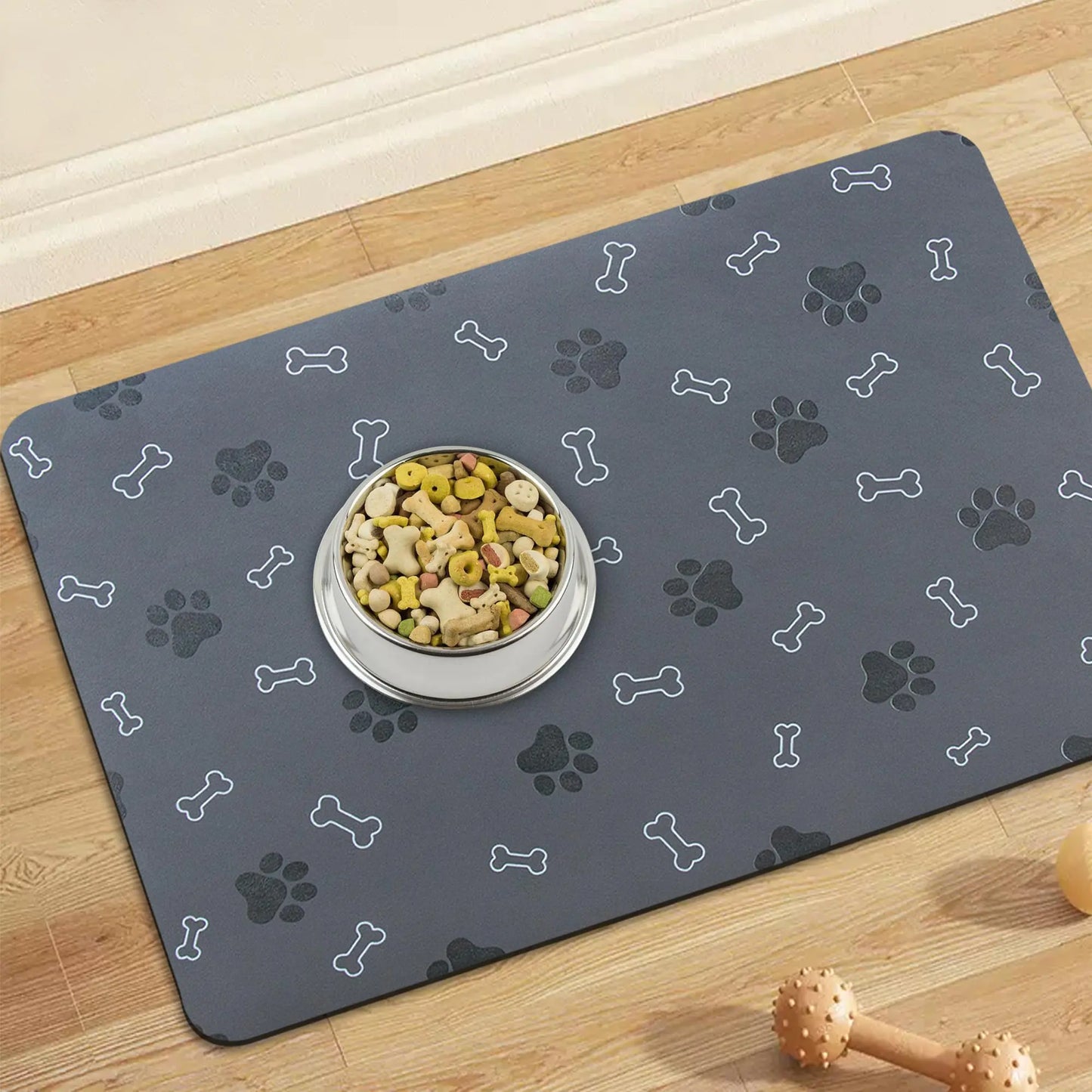 Pet Cat Dog Food Mat Non Slip Mat for Dog Water Bowl Mat Quick Dry Absorbent Cat Feeding Mat 24 * 16.9 in Dark Grey
